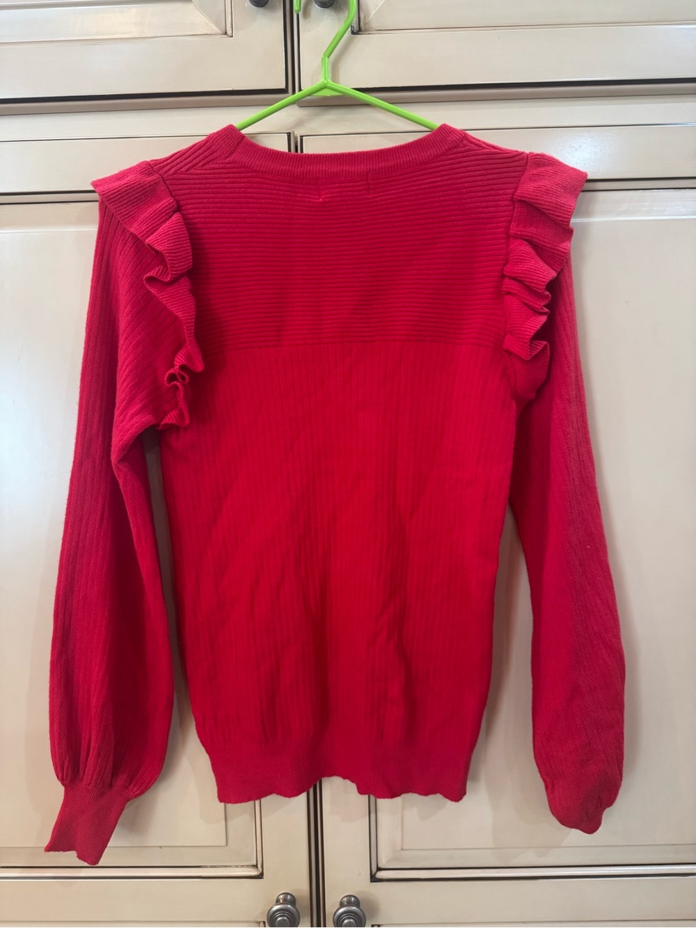Merci Red Ruffle-Shoulder Ribbed Sweater - Picture 2 of 2